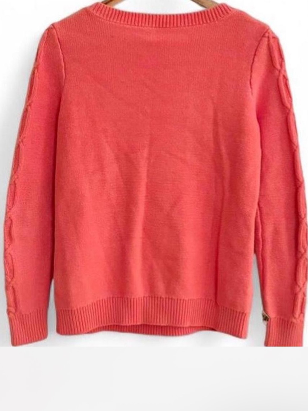 J.Crew Coral Pink Cable Knit Sweater XS Cotton Preppy Classic Crewneck Pullover - Picture 3 of 5